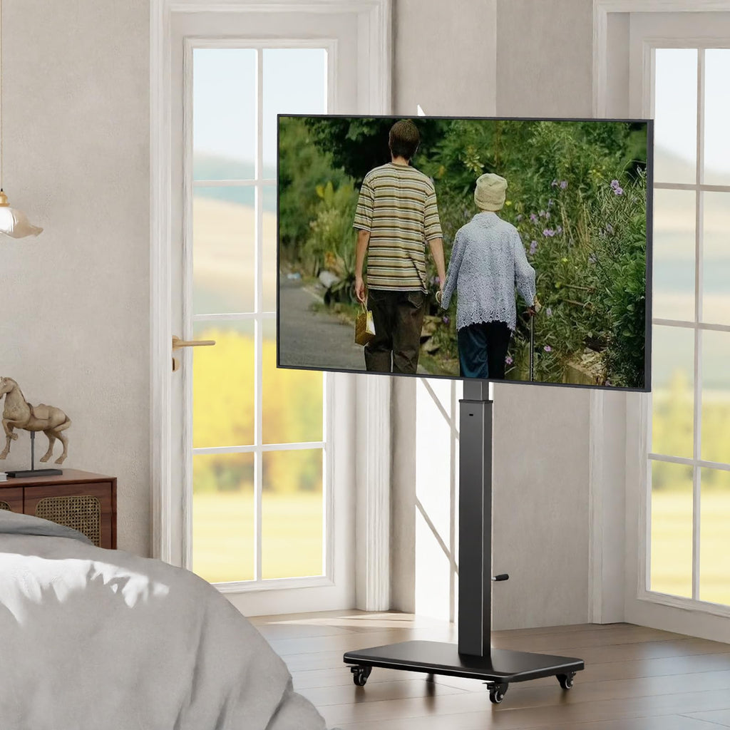 Mobile TV Stand on Wheels with 90° Swivel, Hand Crank Adjustable Height, for 42 to 75 inch TVs up to 110 lbs (Black) J615273