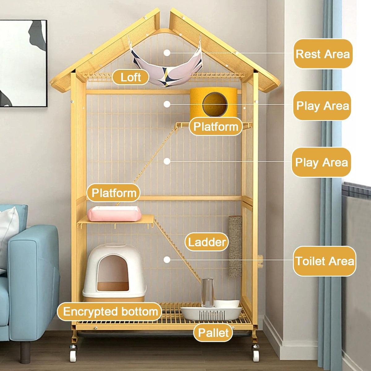 4-Tier Indoor Cat Enclosure with Ramp and Multiple Doors U3651