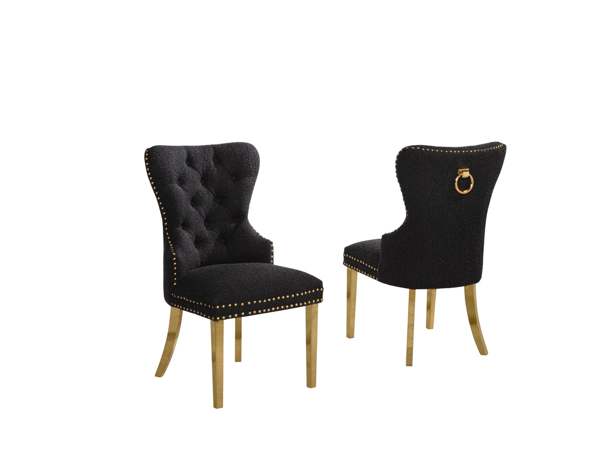 Black Boucle Upholstered Dining Chairs Set of 2 H603