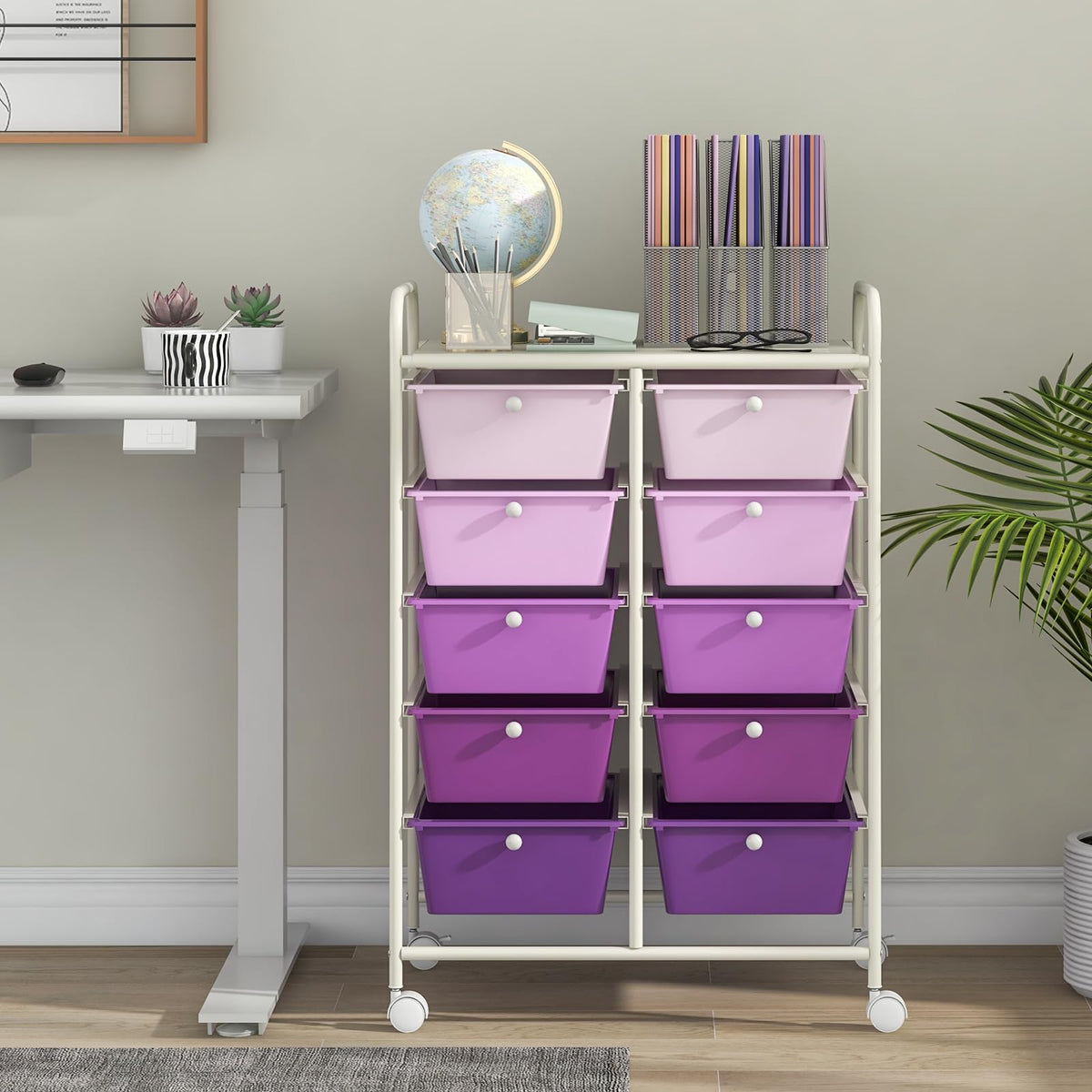10 Drawer Rolling Storage Cart with Metal Frame U40502