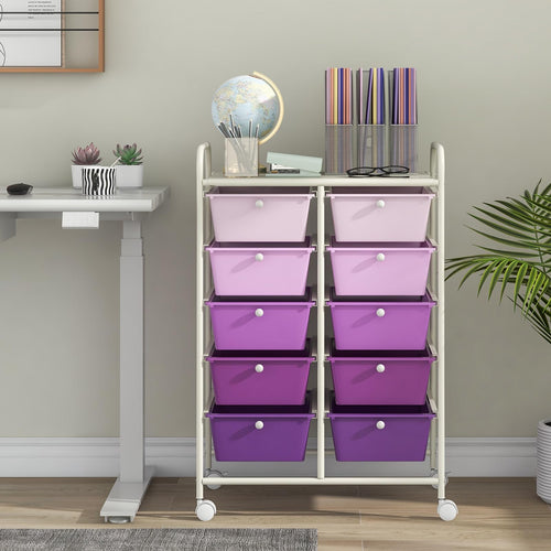 10 Drawer Rolling Storage Cart with Metal Frame U40502