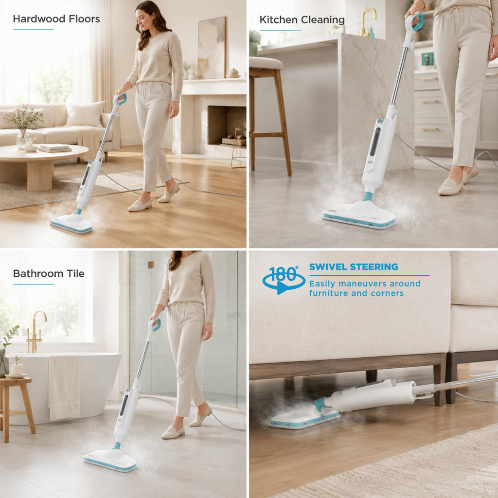 1300W Steam Mop with Carpet Glider and 2 Microfiber Pads T6553