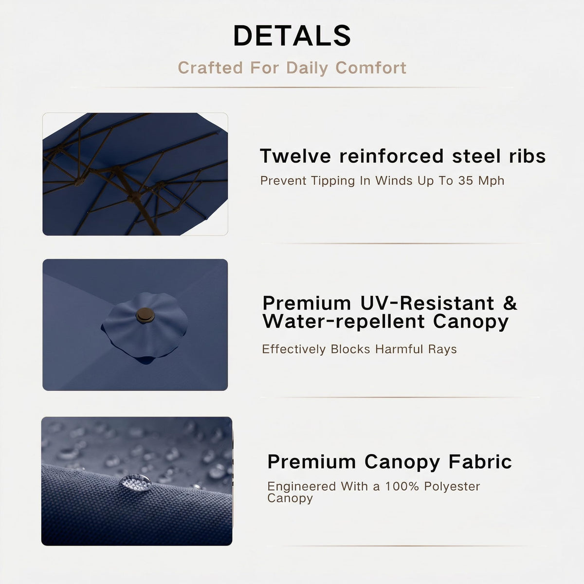 15ft Double-Sided Rectangle Patio Umbrella with Base M795