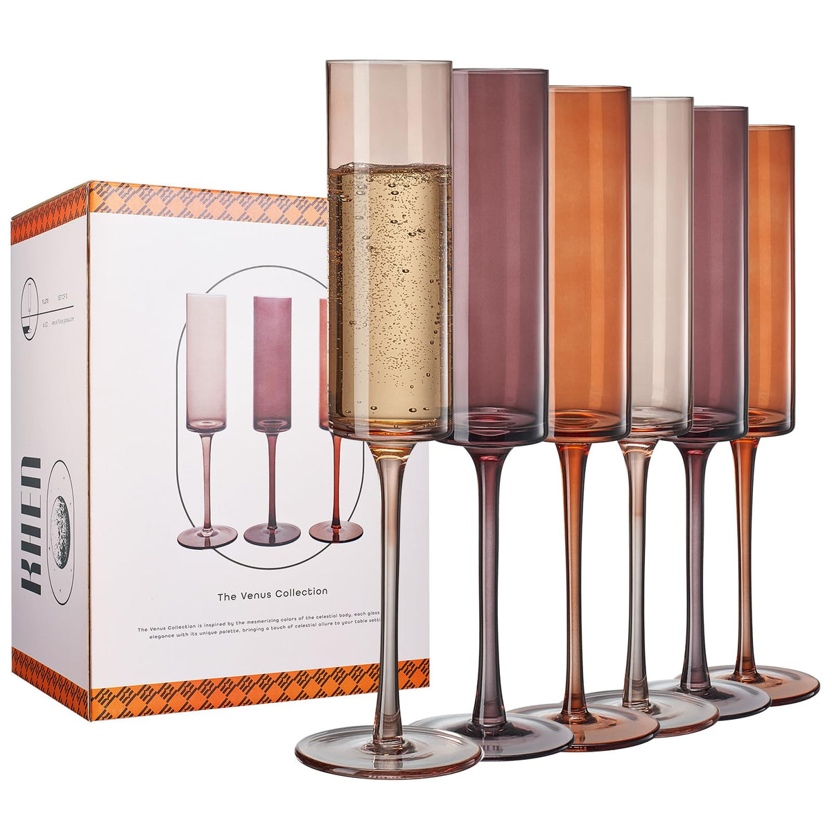 Set of 6 Amber Textured Glass Champagne Flute 6oz C208