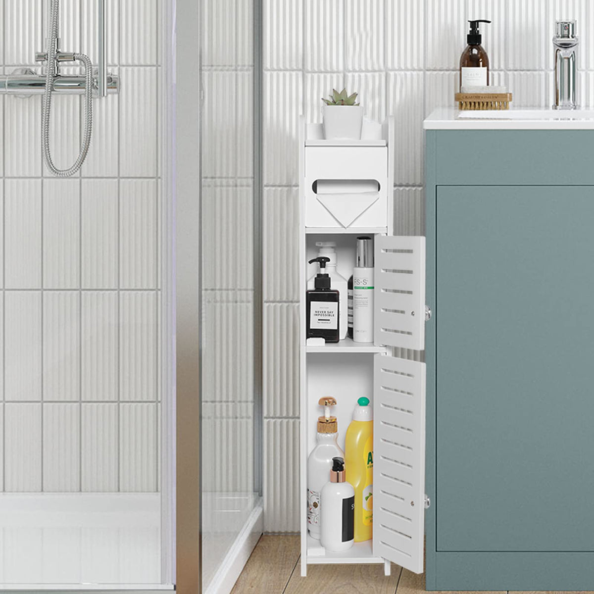 White Over The Toilet Storage Cabinet with 2 Doors & Shelves W272797