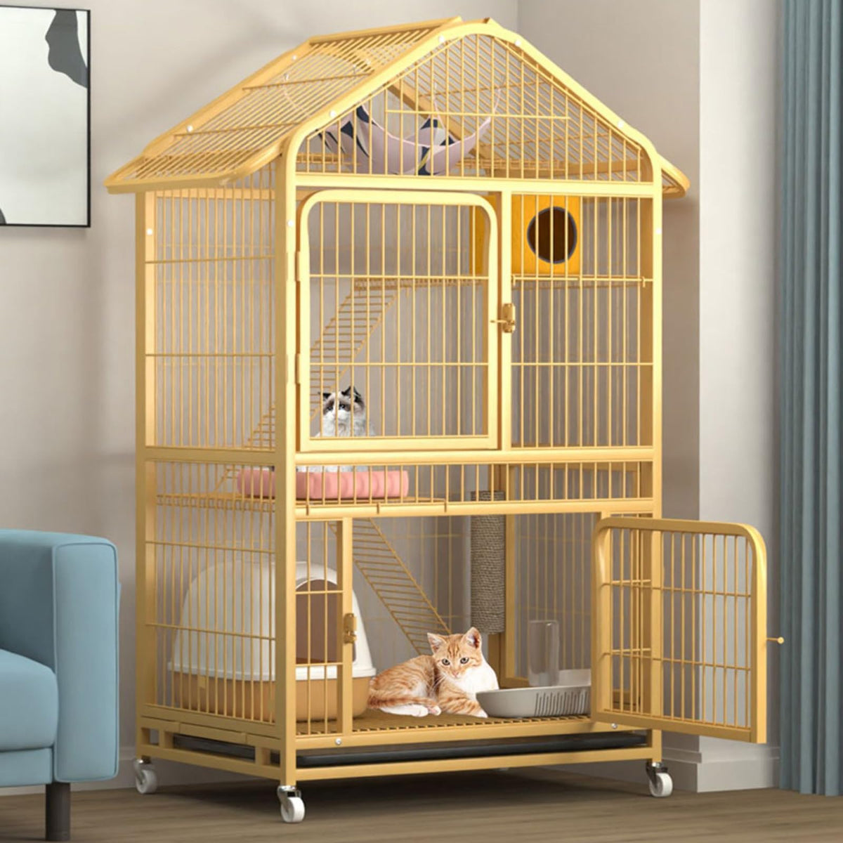 4-Tier Indoor Cat Enclosure with Ramp and Multiple Doors U3651