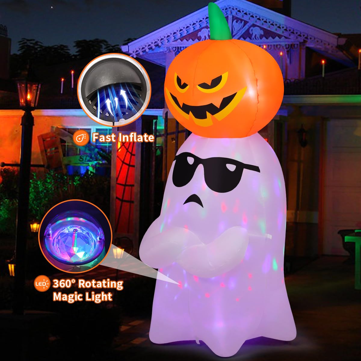 6.2 FT Halloween Inflatables Ghost with Pumpkin D48697