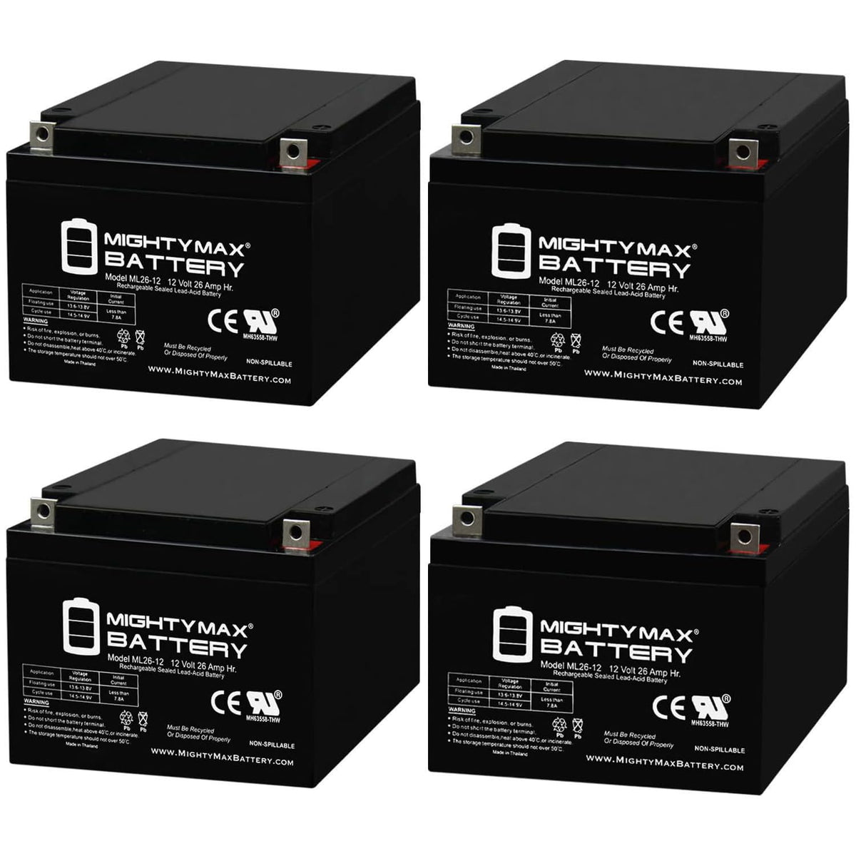 12V 26AH Sealed Lead Acid Battery 4 Pack O804