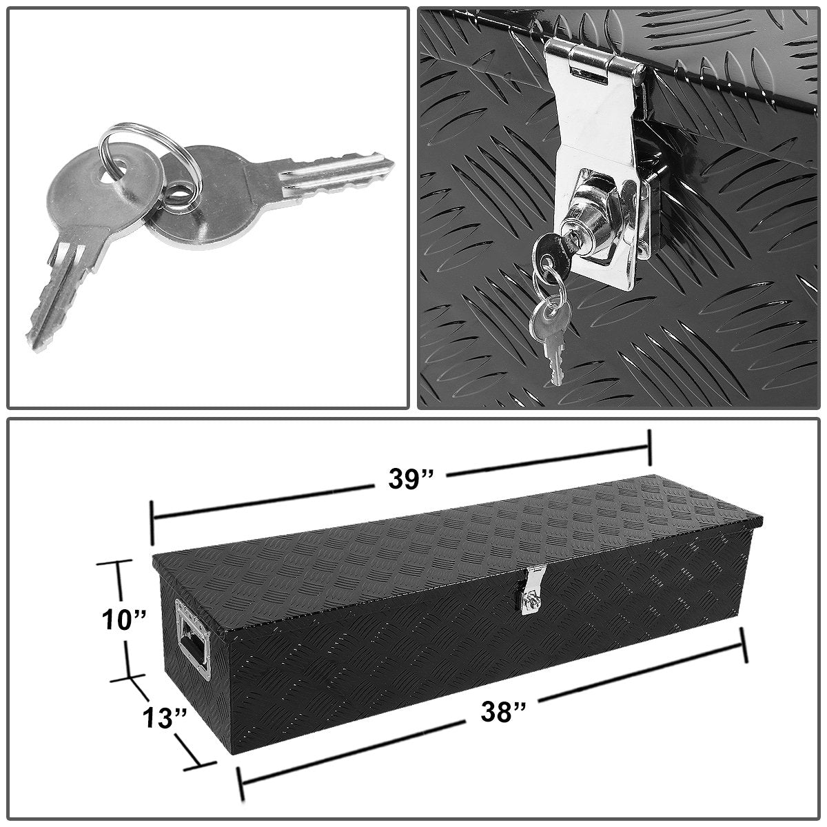 39" Black Aluminum Truck Bed Tool Box with Key Lock I80821