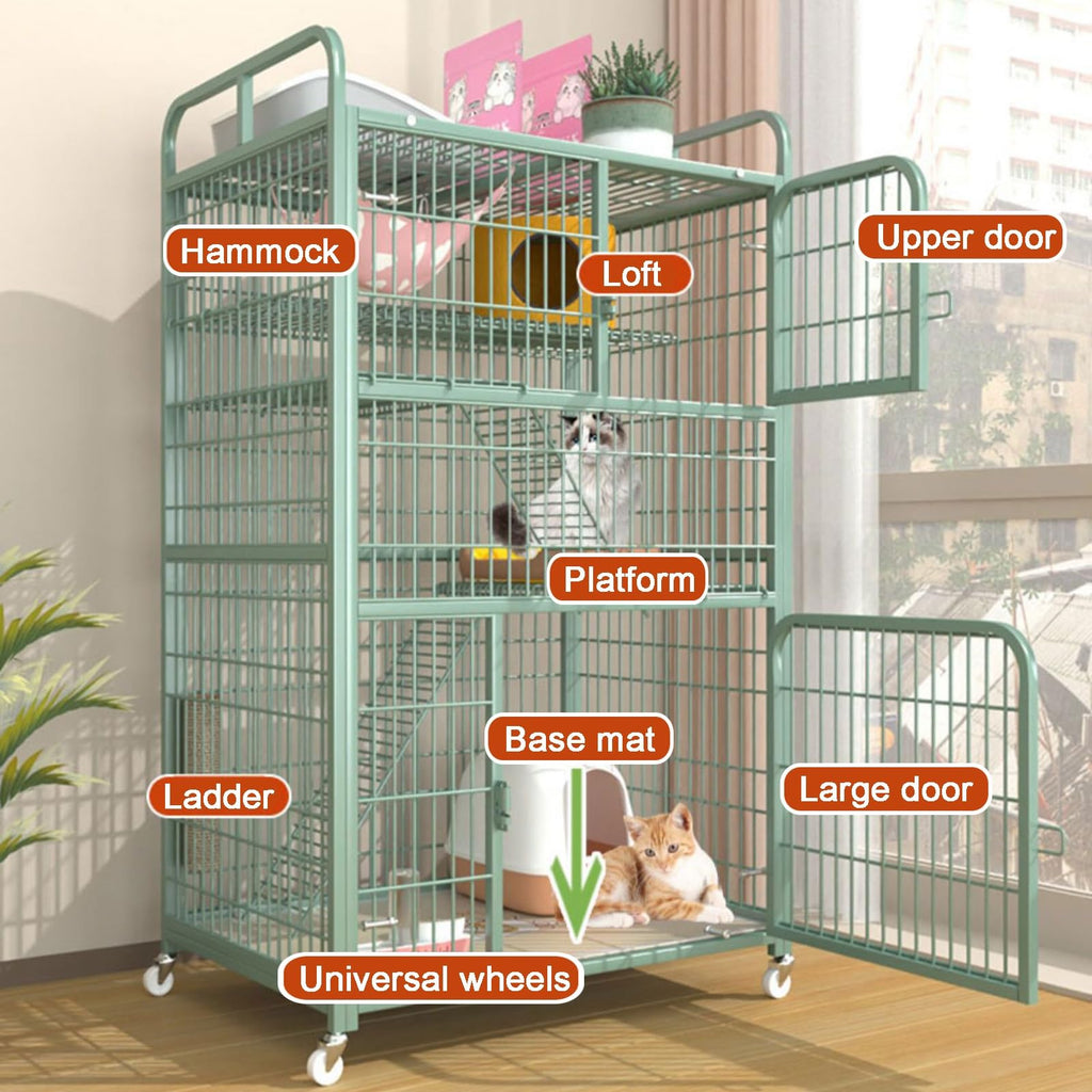 4-Tier Metal Wire Cat Cage with Wheels C989