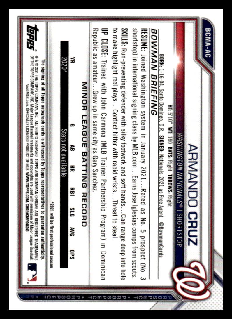 Autographed Mojo Refractor Baseball Trading Card X13034
