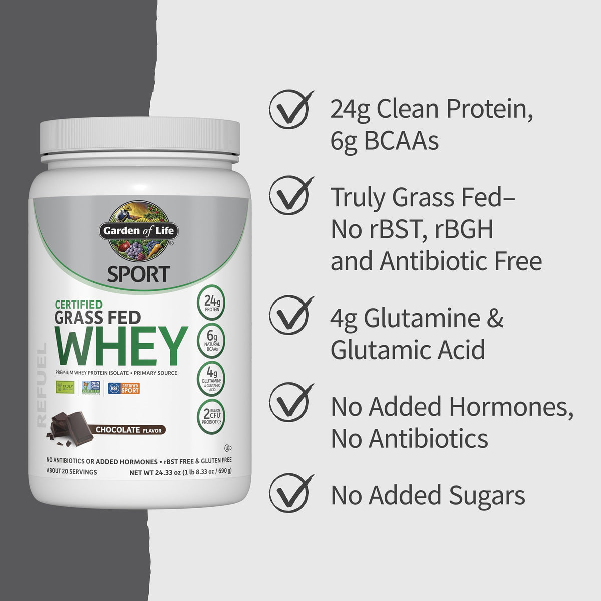 Grass Fed Whey Protein Powder, Chocolate, 20 Servings H941