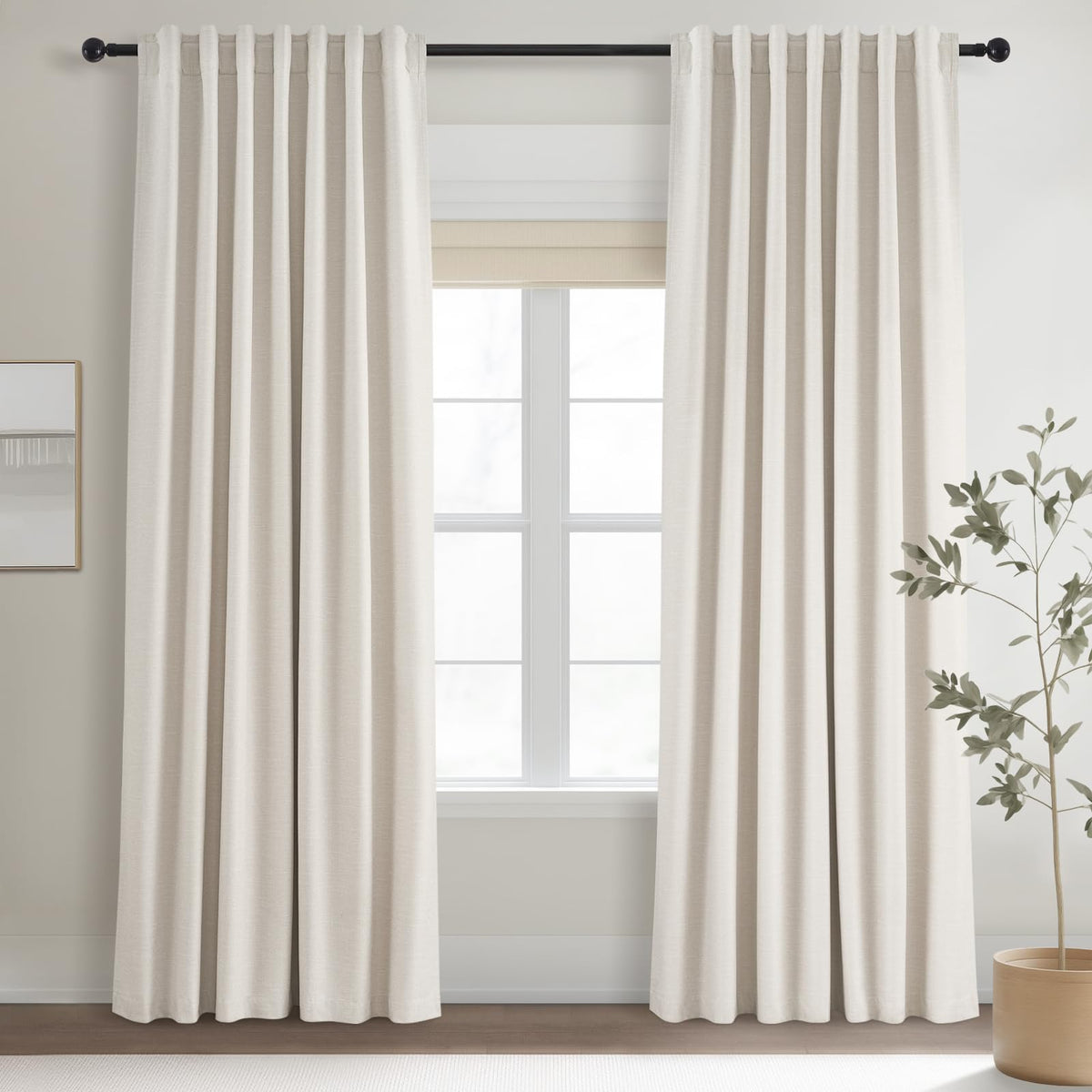 Cream Linen Blackout Curtains 84 Inch Pinch Pleat F7738