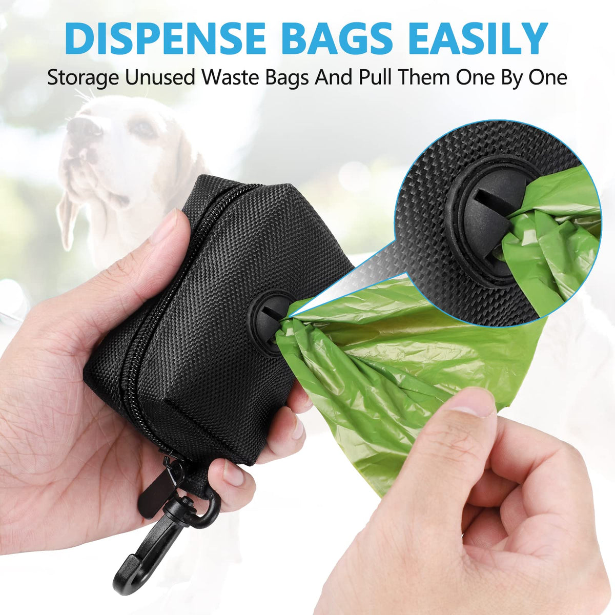 Black Dog Poop Bag Dispenser with Leash Clip C1579