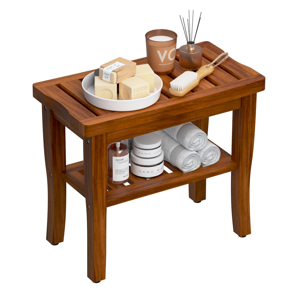 Teak Shower Bench Stool with Storage Shelf H709671