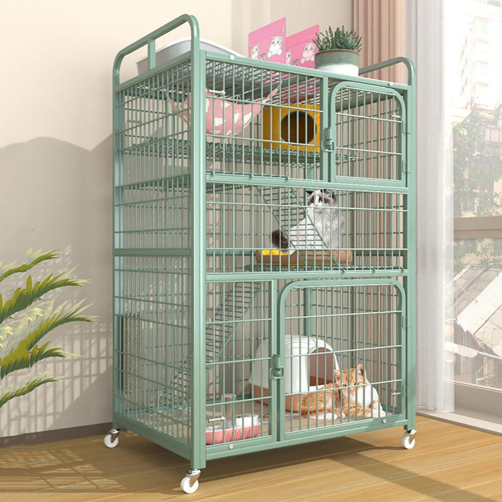 4-Tier Metal Wire Cat Cage with Wheels C989