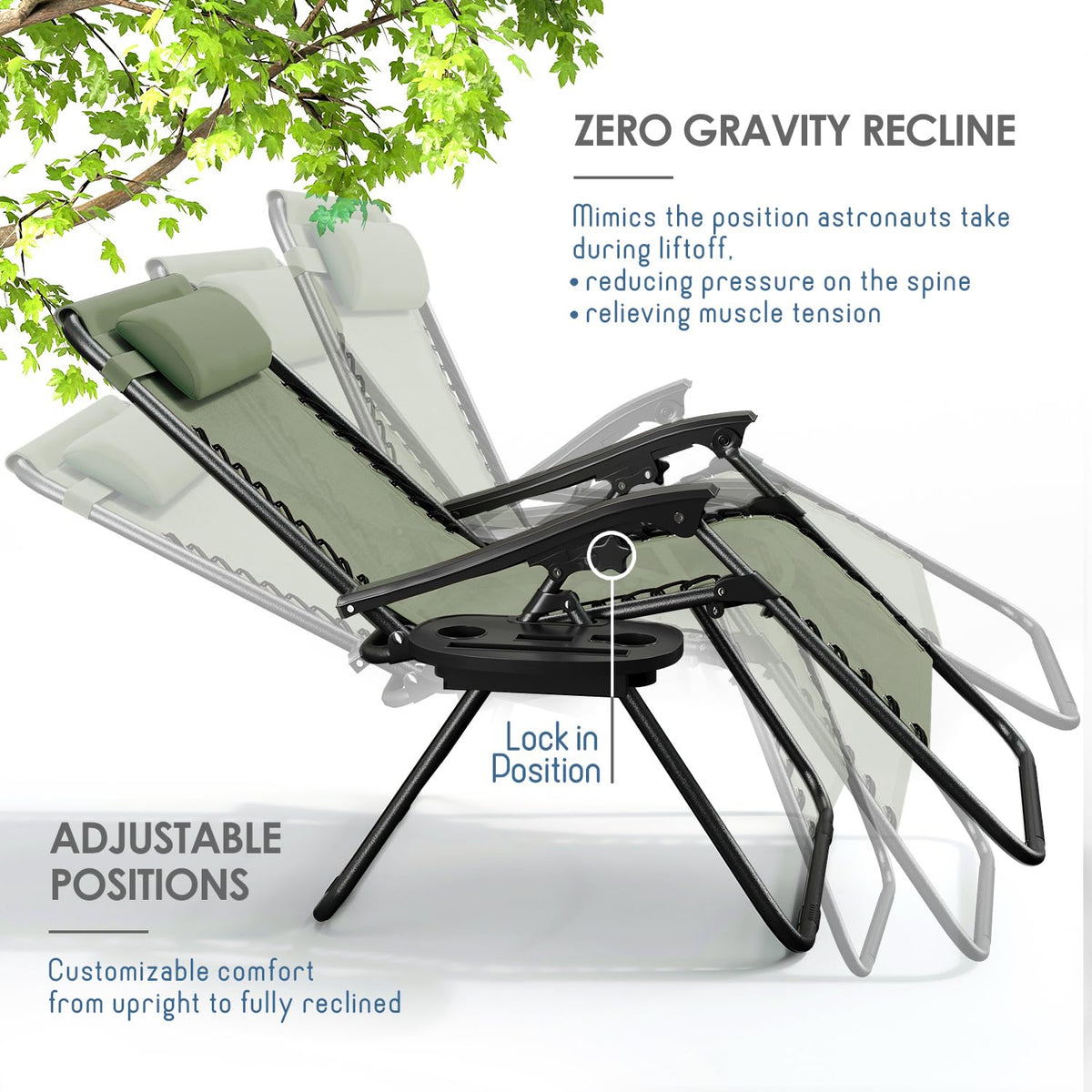 Zero Gravity Chairs Set of 2 with Pillows & Cup Holder Trays V70926