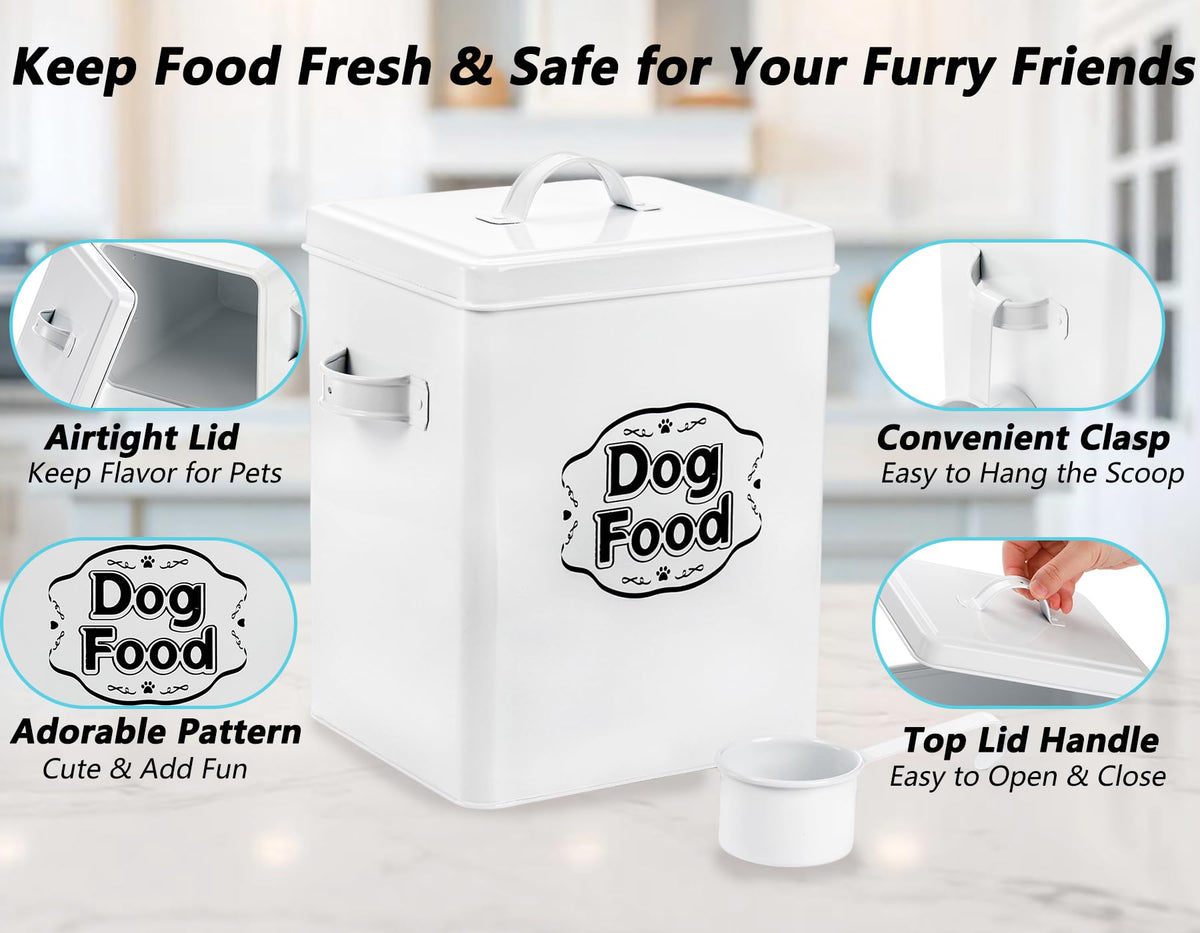 5-7 Lbs Metal Dog Food Storage Container with Lid and Scoop T11588