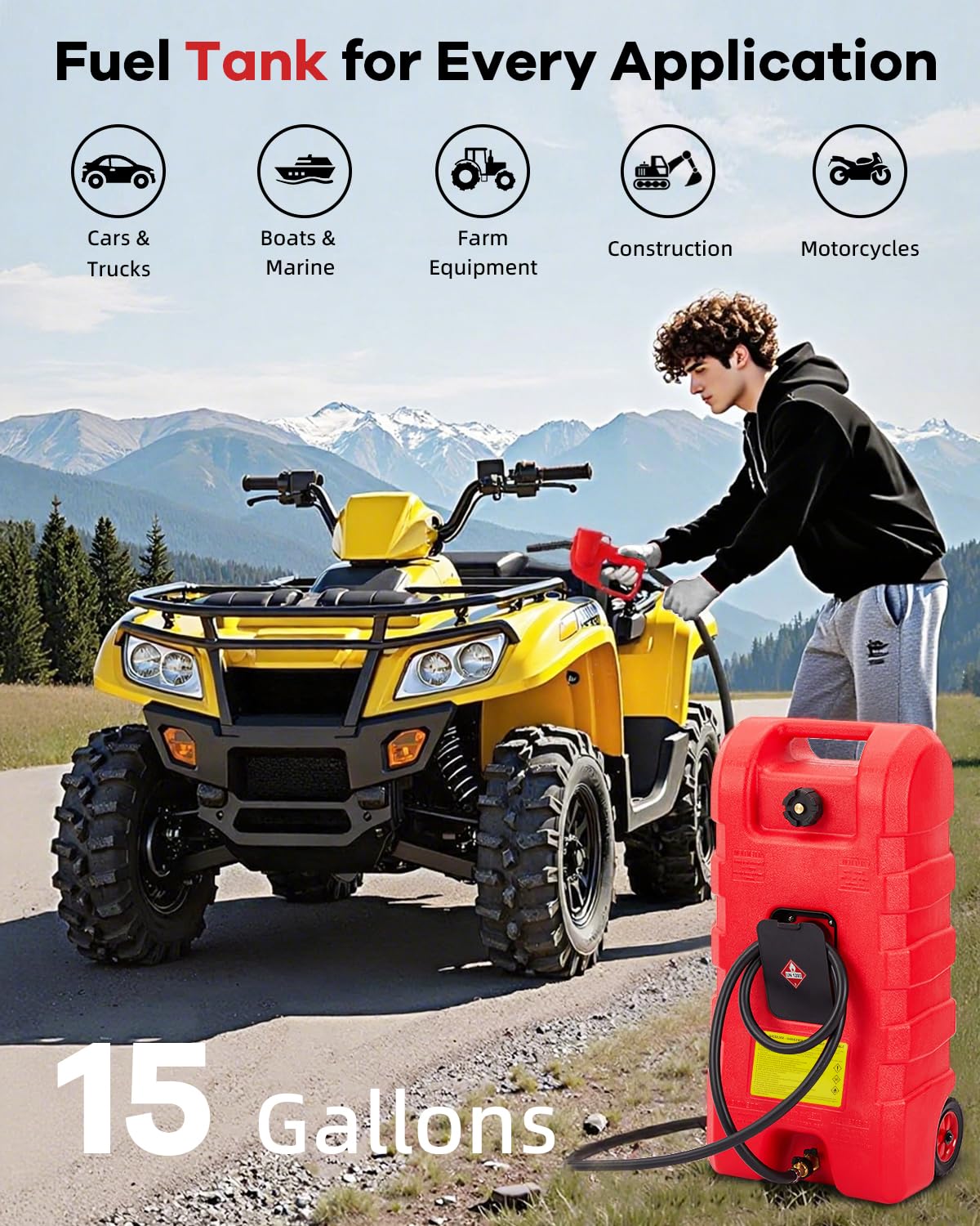 15 gal Red Portable Gas Can with Pump and Hose N9578