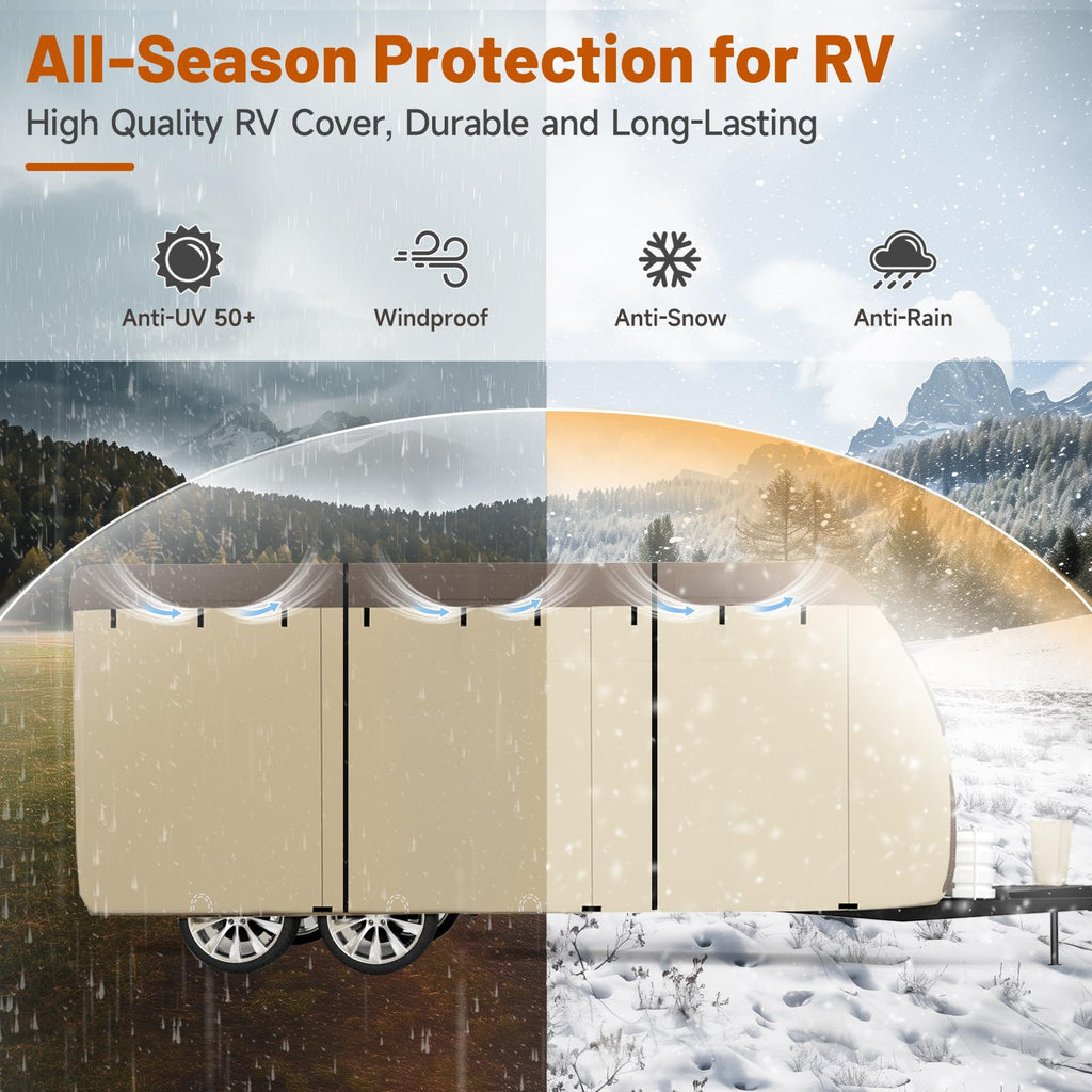 14' ~ 16' Waterproof Windproof Heavy Duty Travel Trailer RV Cover U39633