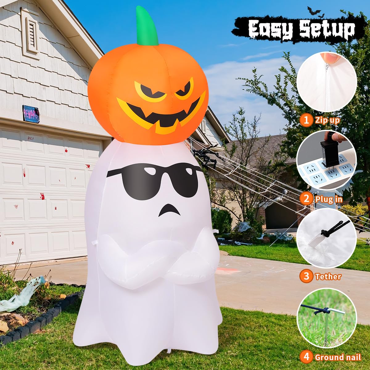 6.2 FT Halloween Inflatables Ghost with Pumpkin D48697