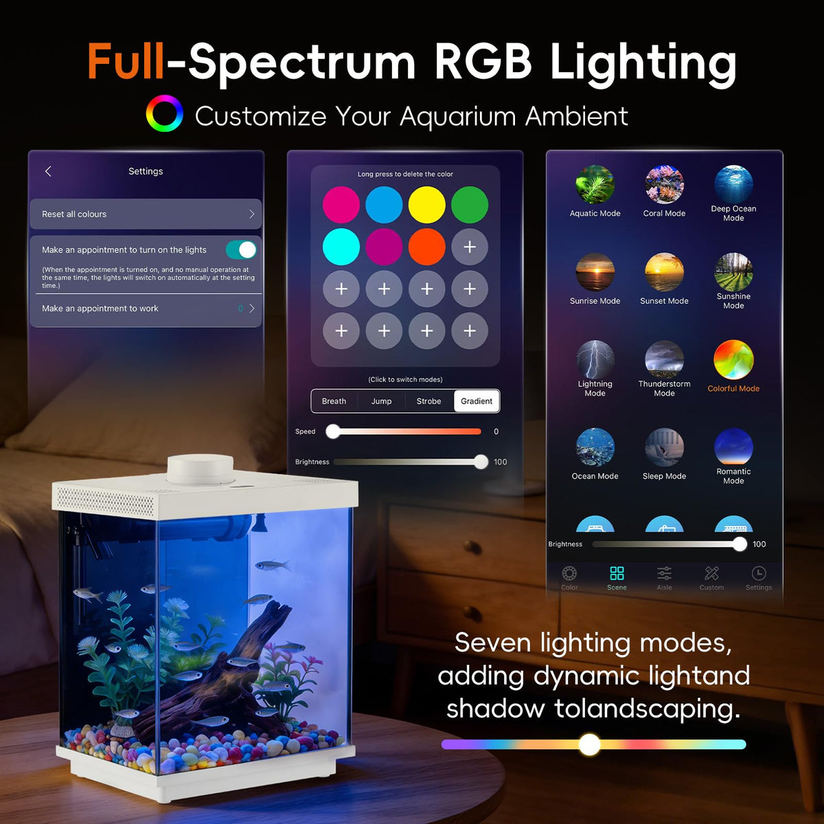 3 Gallon Glass Fish Tank Aquarium Kit with APP Control A9328