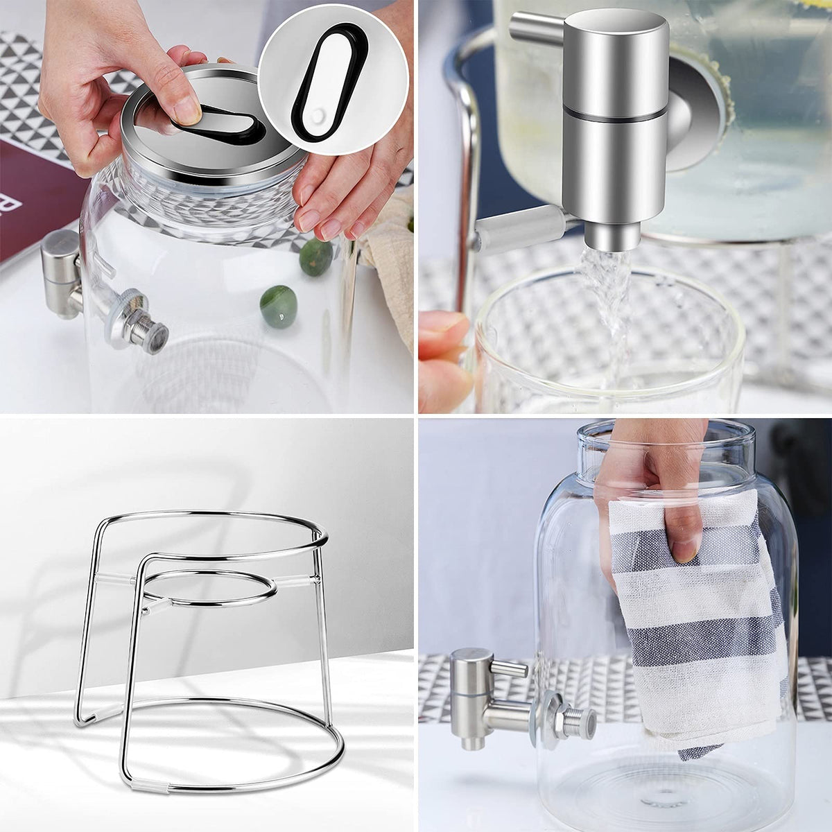 Large-capacity Glass Pitcher with Lid and Faucet P3965