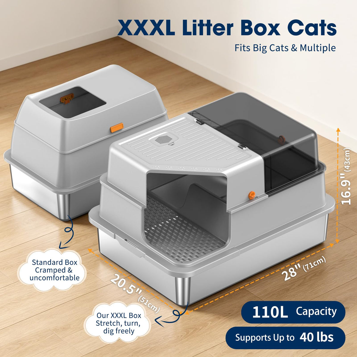 XXXL Stainless Steel Cat Litter Box with Lid X63673