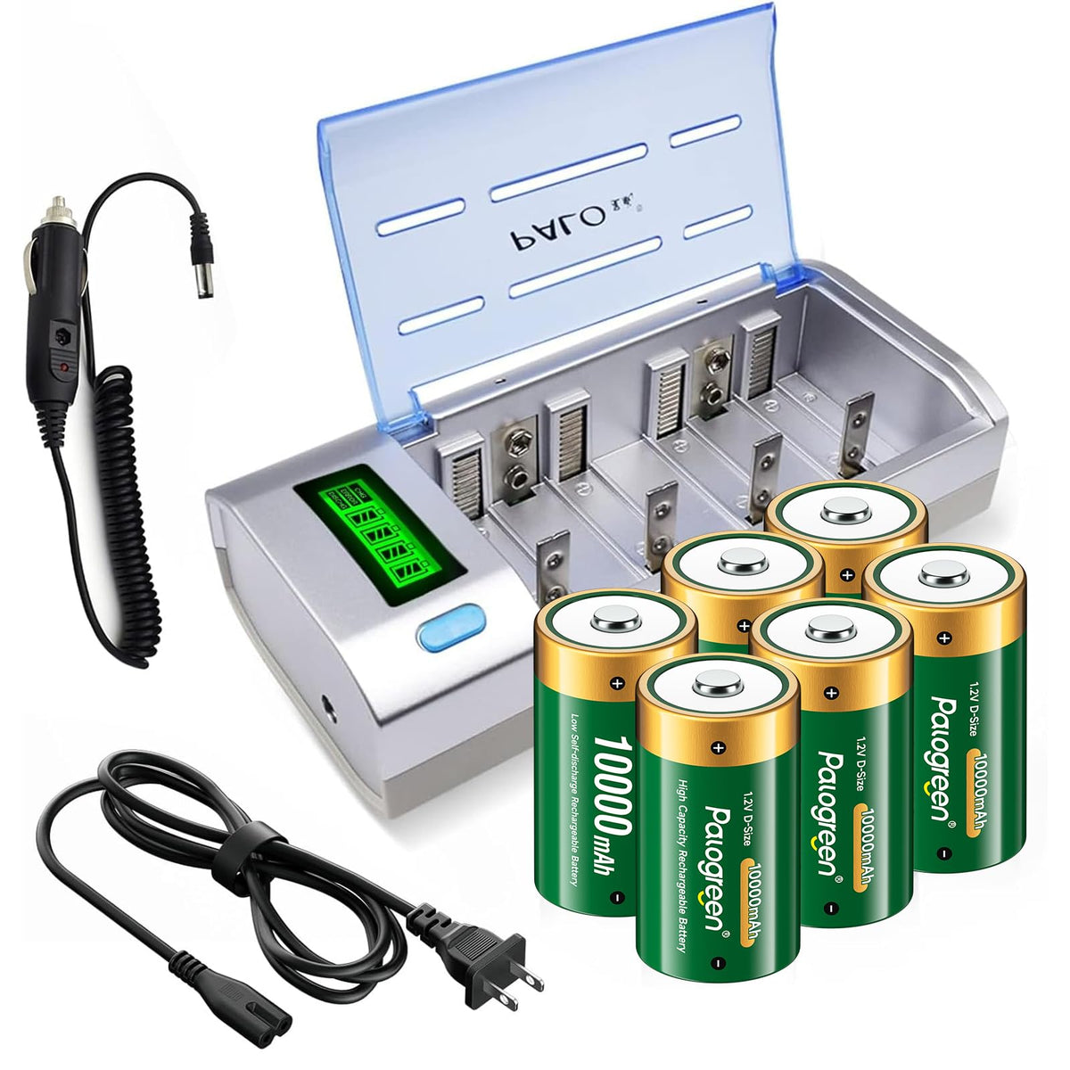 10000mAh Rechargeable D Batteries 6 Counts and Universal Battery Charger N81952
