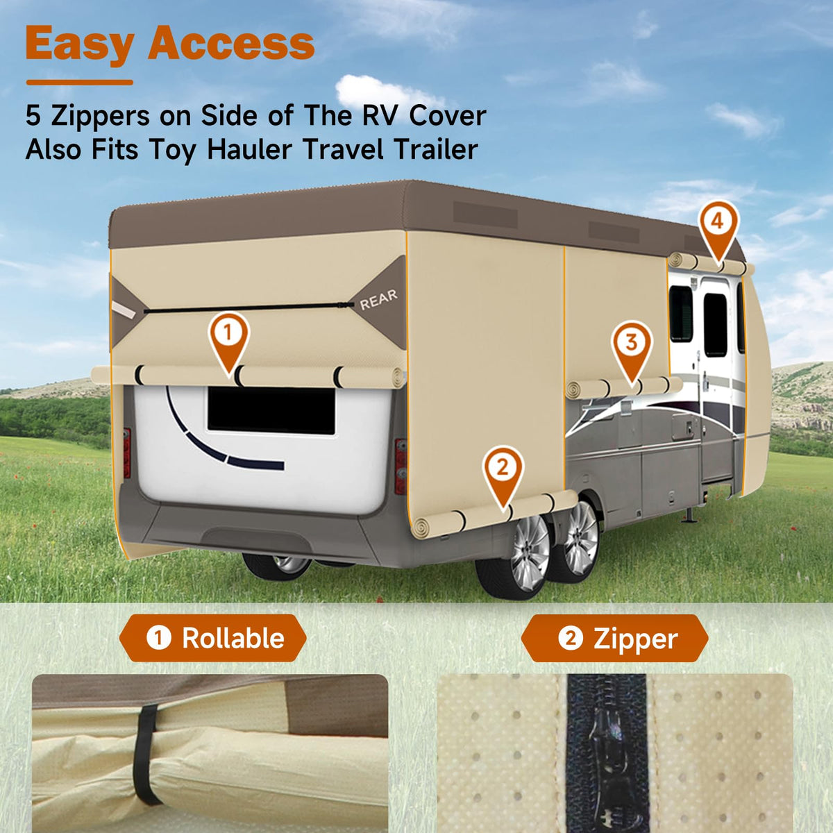 14' ~ 16' Waterproof Windproof Heavy Duty Travel Trailer RV Cover U39633