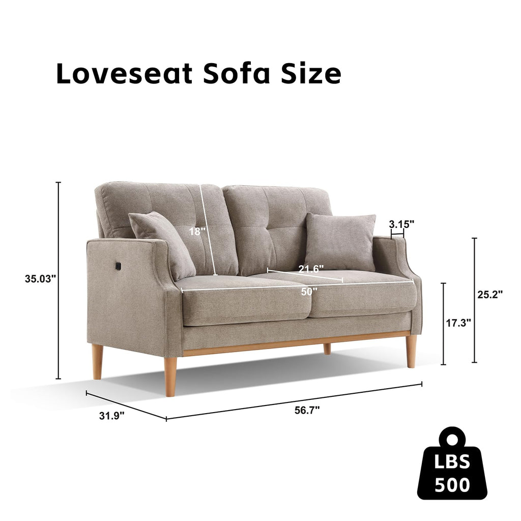 Light Grey Fabric Upholstered 2-Seat Loveseat Sofa with USB Port Y611