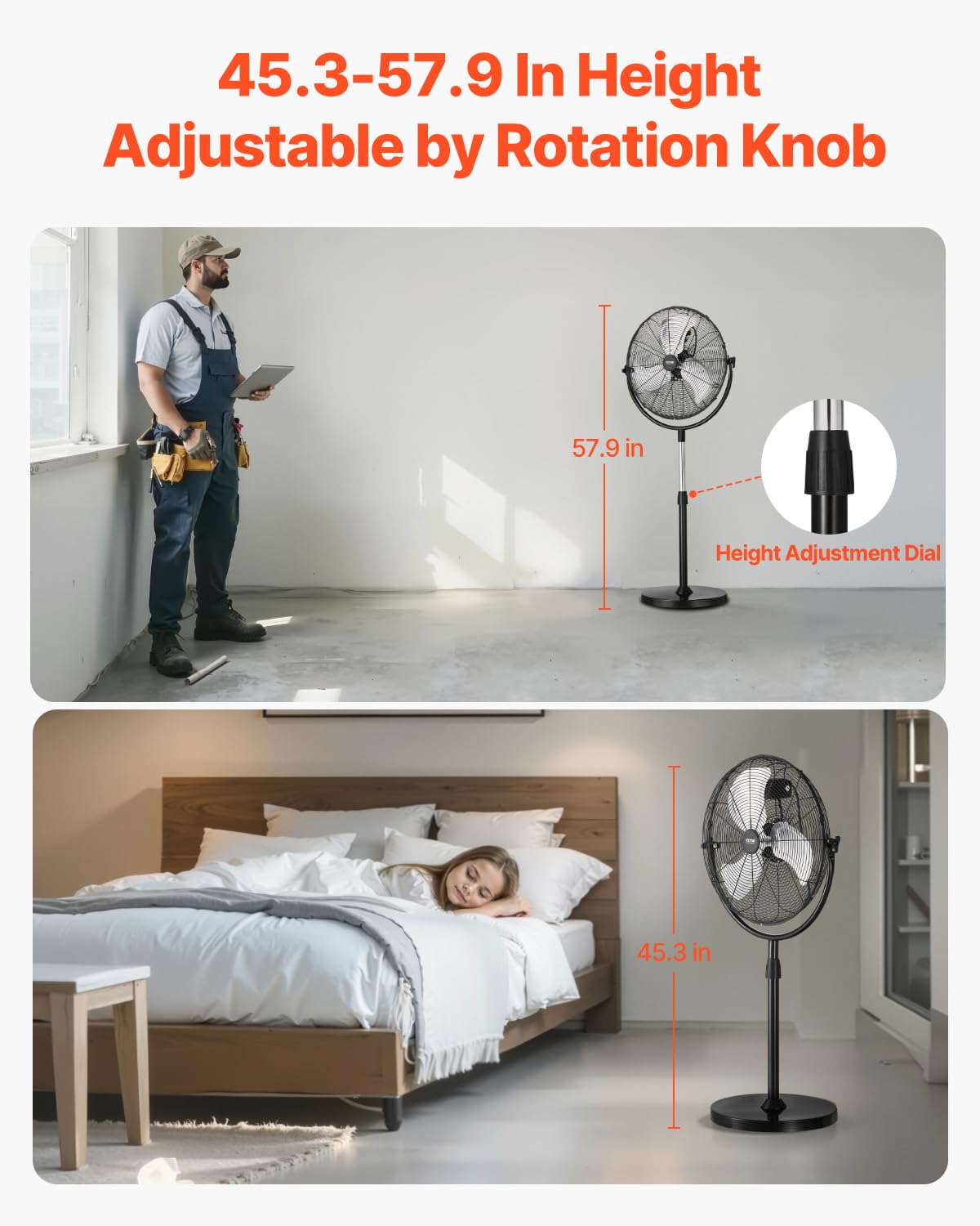 18 Inch Adjustable Height Standing Fan with 3 Speeds, Black F643780