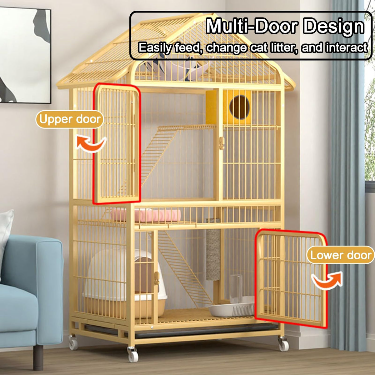 4-Tier Indoor Cat Enclosure with Ramp and Multiple Doors U3651