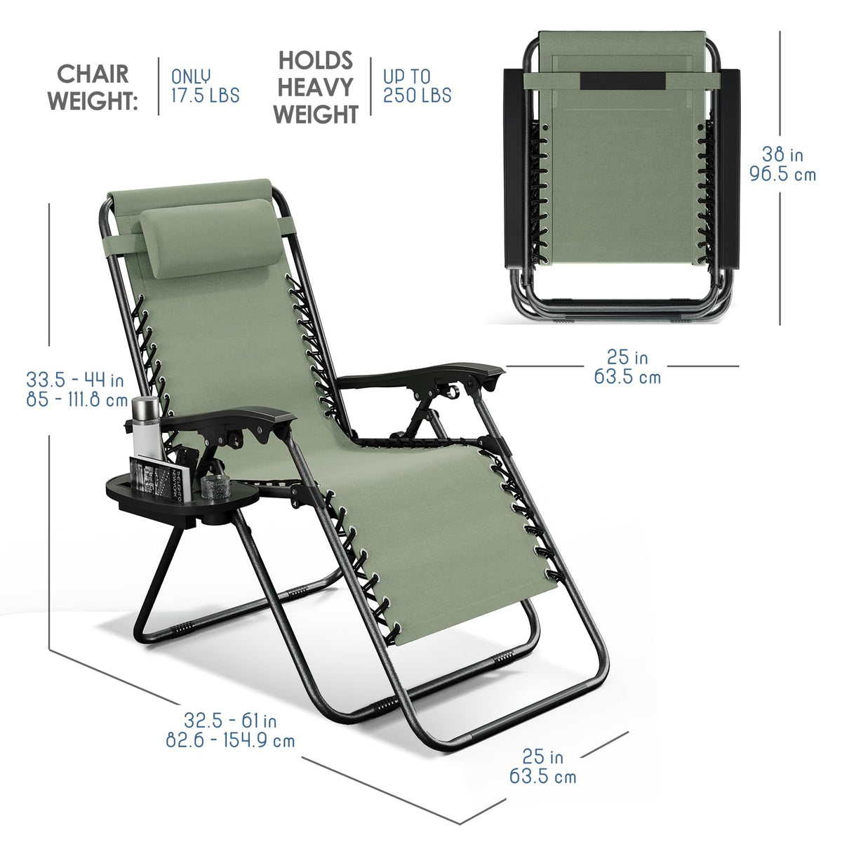 Zero Gravity Chairs Set of 2 with Pillows & Cup Holder Trays V70926
