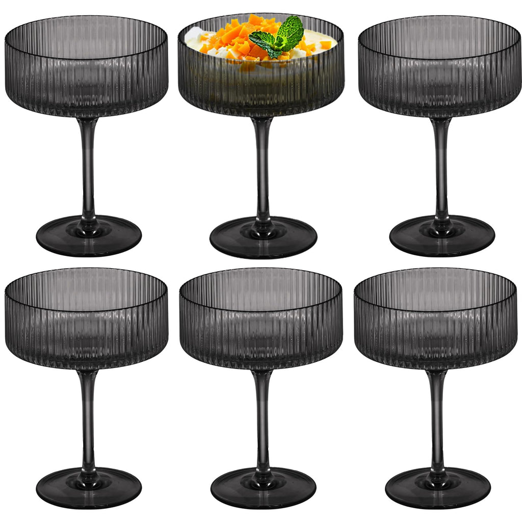 6 Pieces 10.5oz Black Ribbed Acrylic Cocktail Glasses Z8491