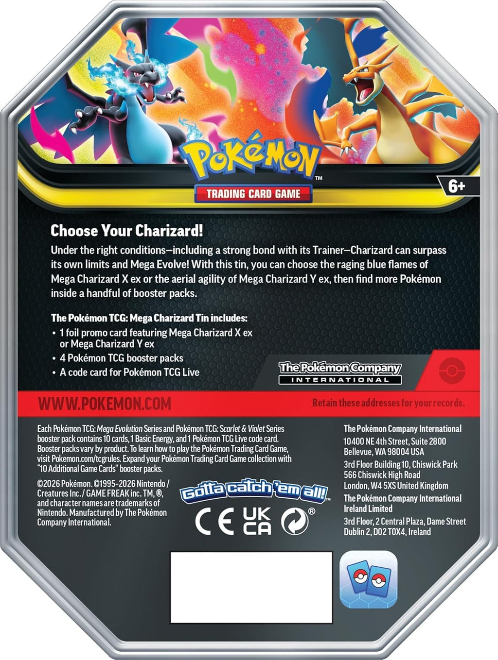 Pokémon TCG Mega Charizard ex Promo Card and Tin with 4 Packs C881995
