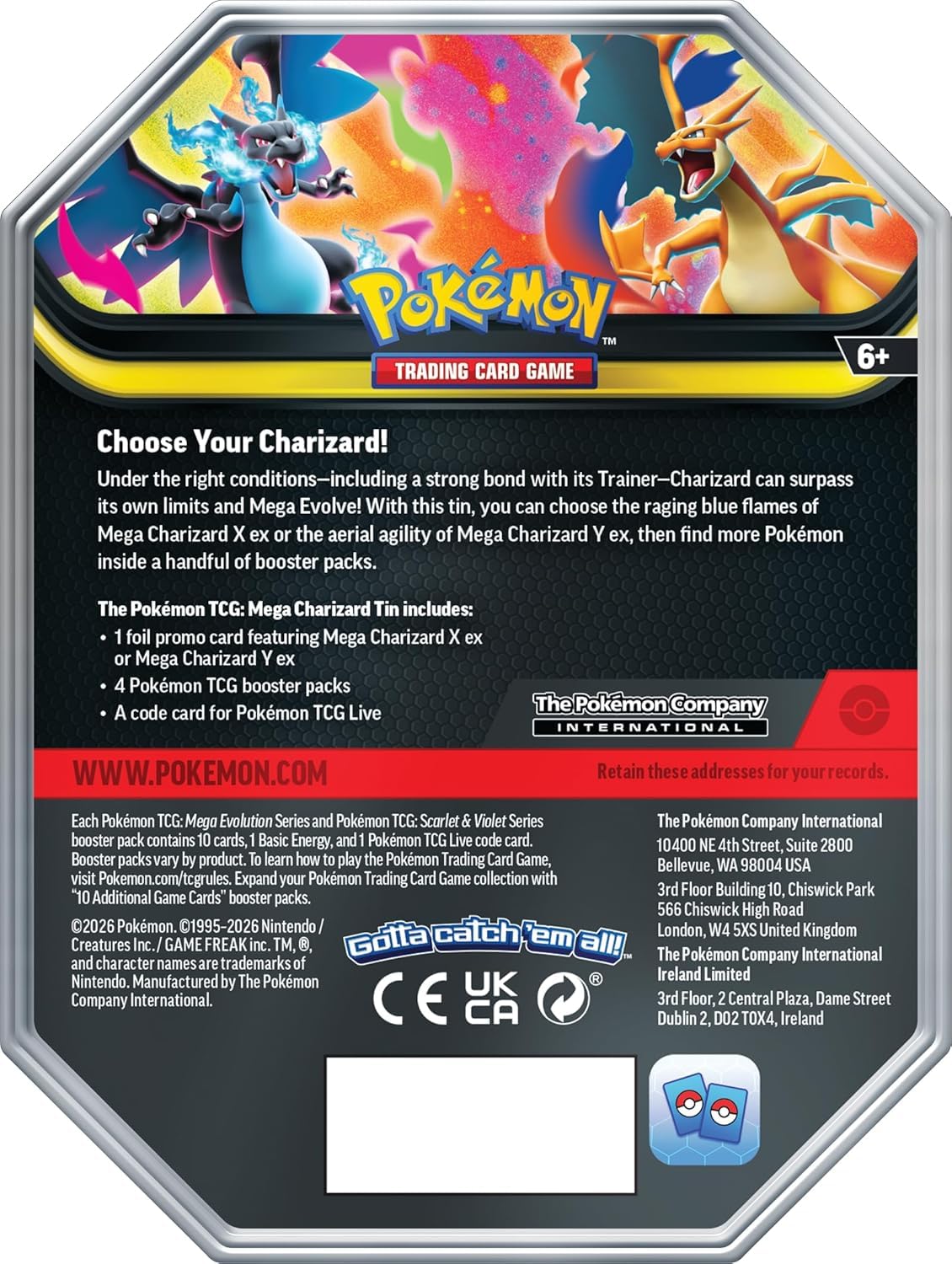 Pokémon TCG Mega Charizard ex Promo Card and Tin with 4 Packs C881995