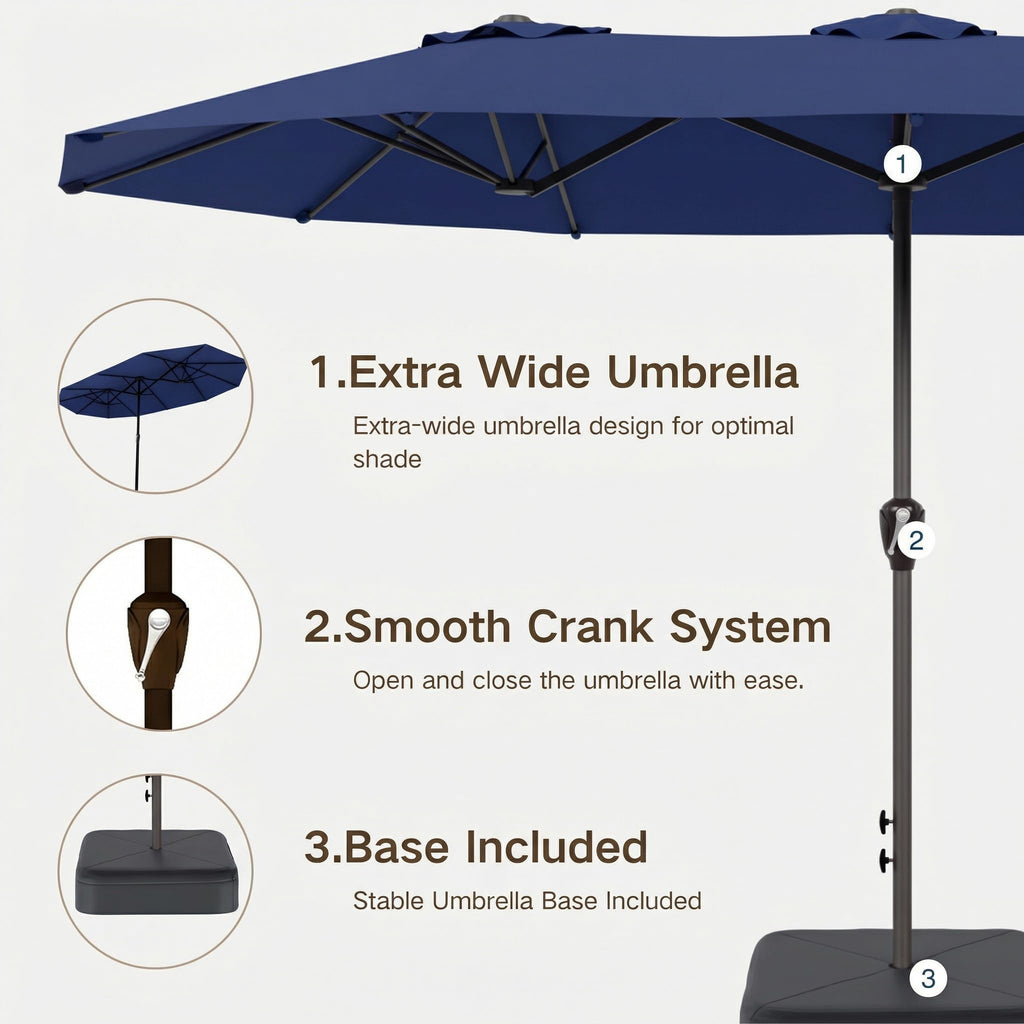 15ft Double-Sided Rectangle Patio Umbrella with Base M795