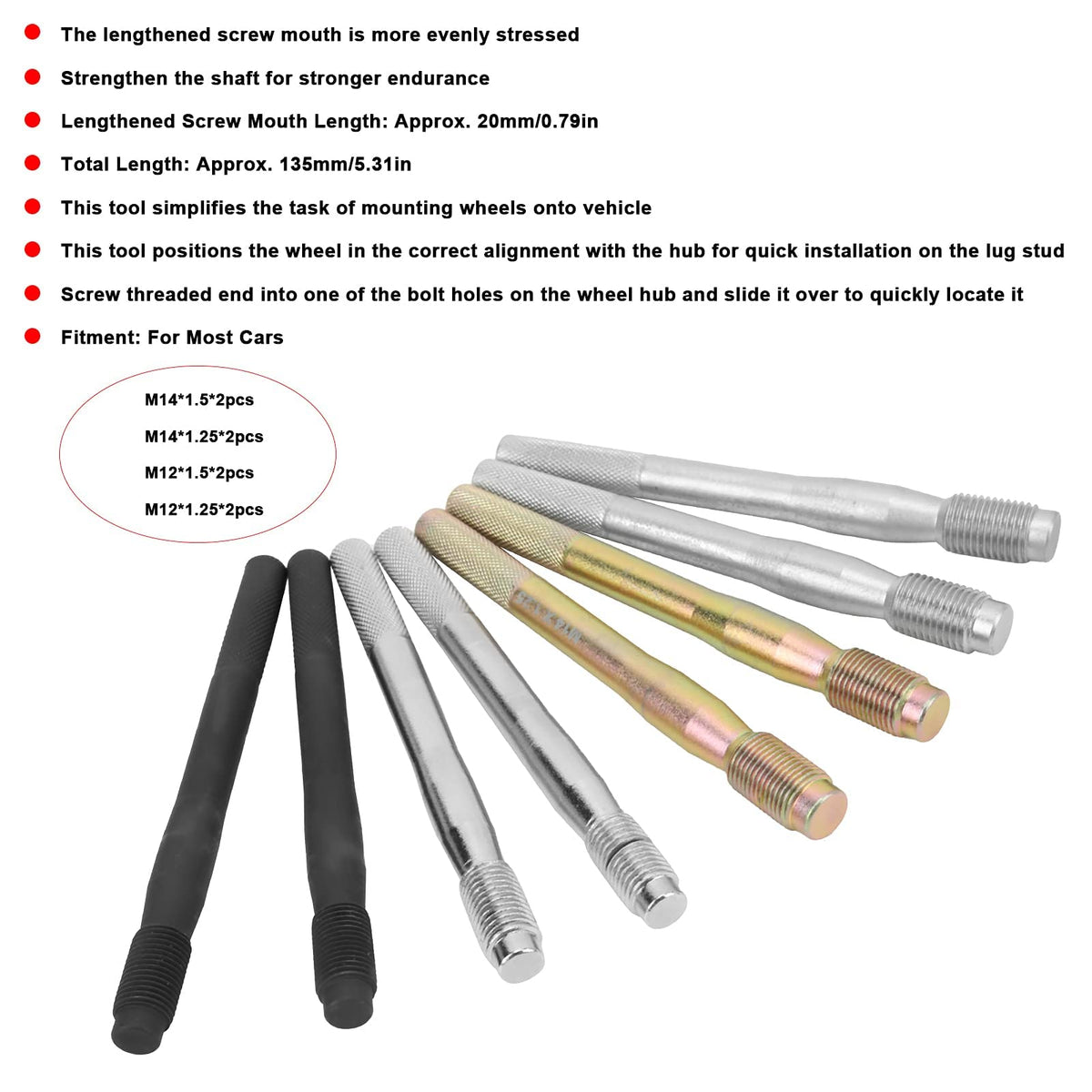 8PCS M14x1.5/1.25 M12x1.5/1.25 Steel Alloy Wheel Stud Pin Y603211