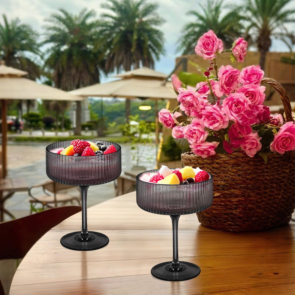6 Pieces 10.5oz Black Ribbed Acrylic Cocktail Glasses Z8491