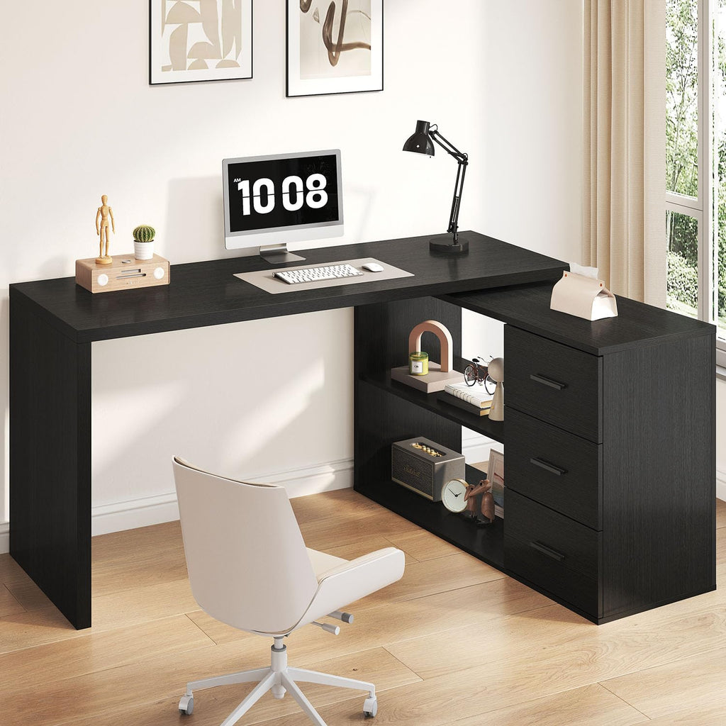 Black L Shaped Corner Desk with Storage Drawers K944346