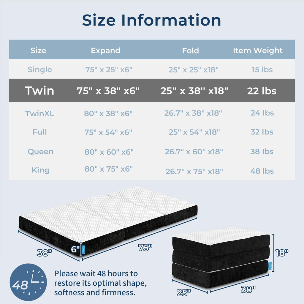 Foldable Mattress Medium Twin Size U856