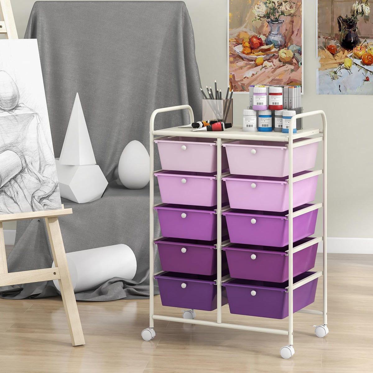 10 Drawer Rolling Storage Cart with Metal Frame U40502