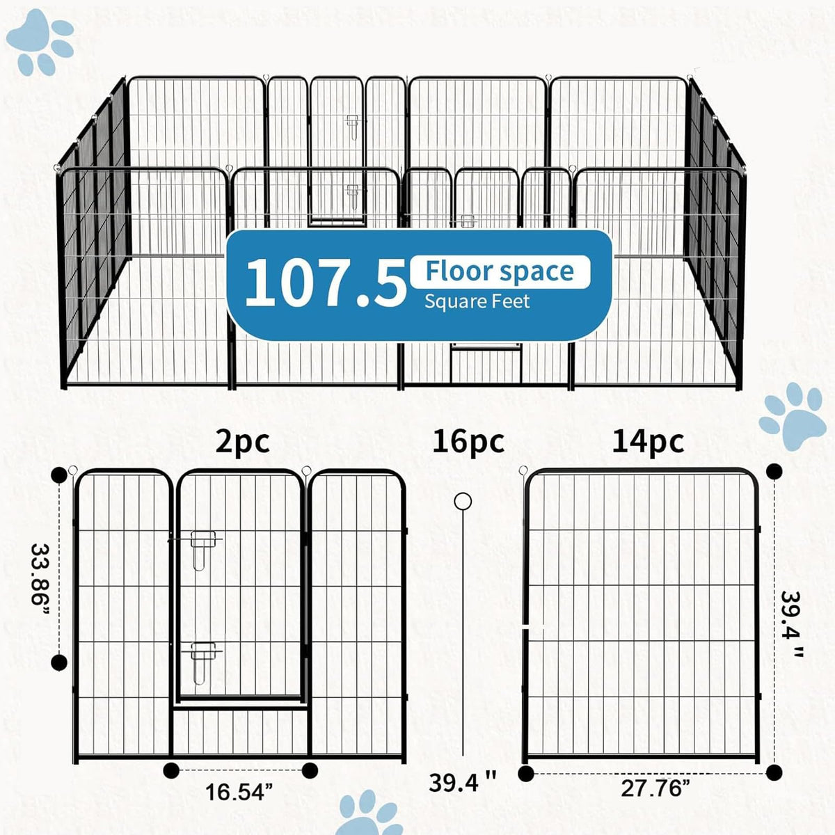 40 Inch 16 Panels Metal Dog Playpen I584
