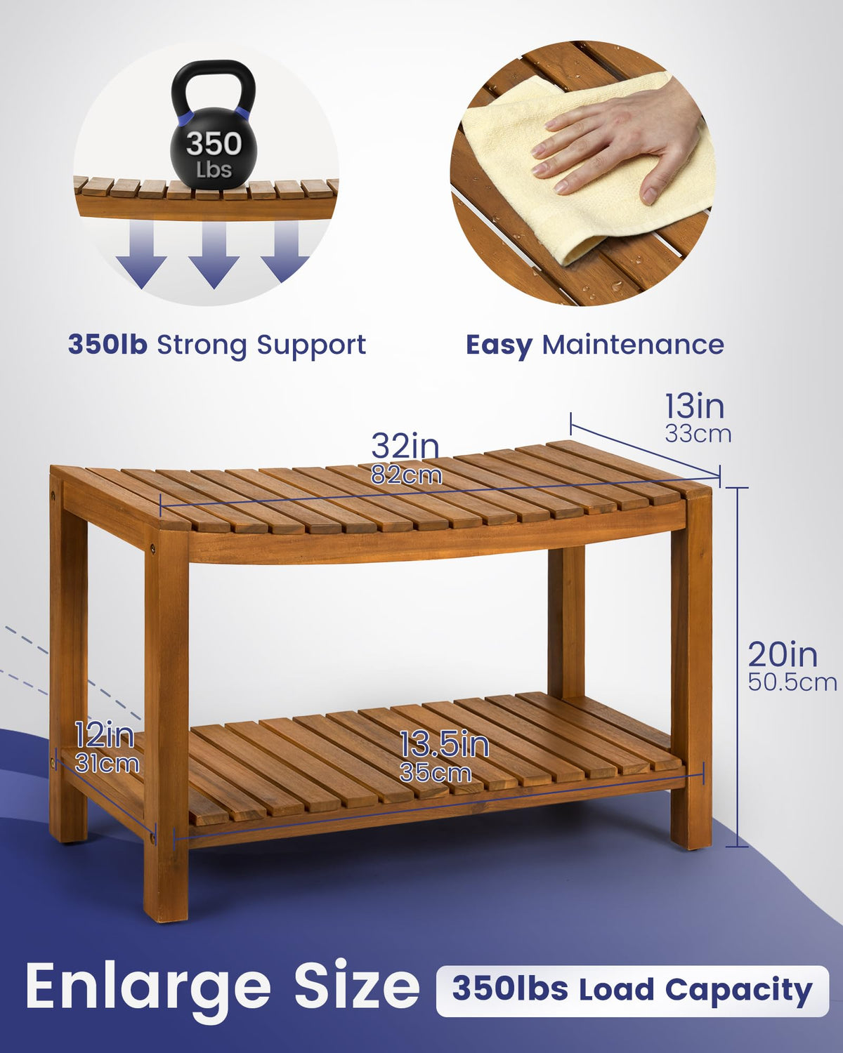 32" Solid Wood Teak Shower Bench E33197