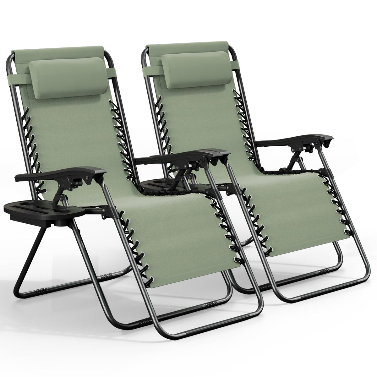 Zero Gravity Chairs Set of 2 with Pillows & Cup Holder Trays V70926