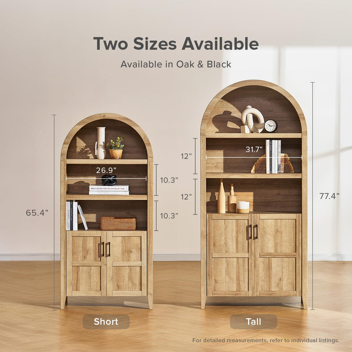 77.4" Tall Arched Wooden Storage Cabinet with Doors and Adjustable Shelves N465
