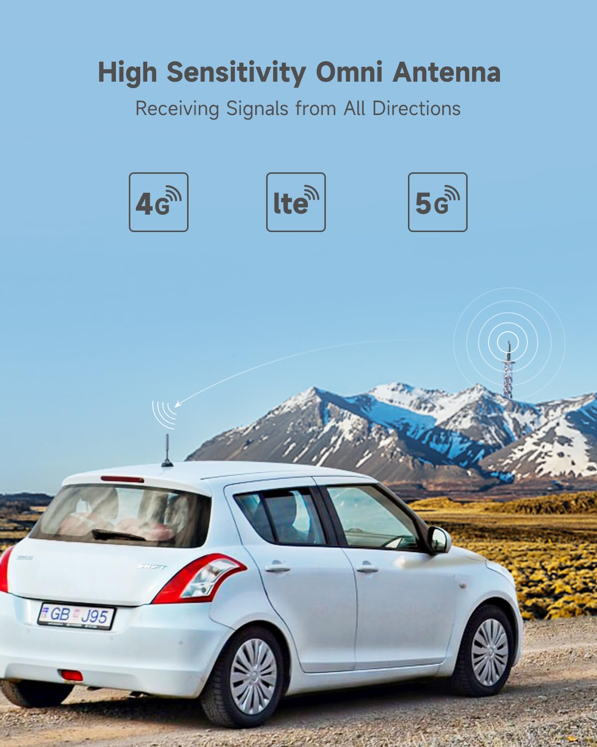 Vehicle Cell Phone Signal Booster with Omni-Directional Roof Antenna Grey T210