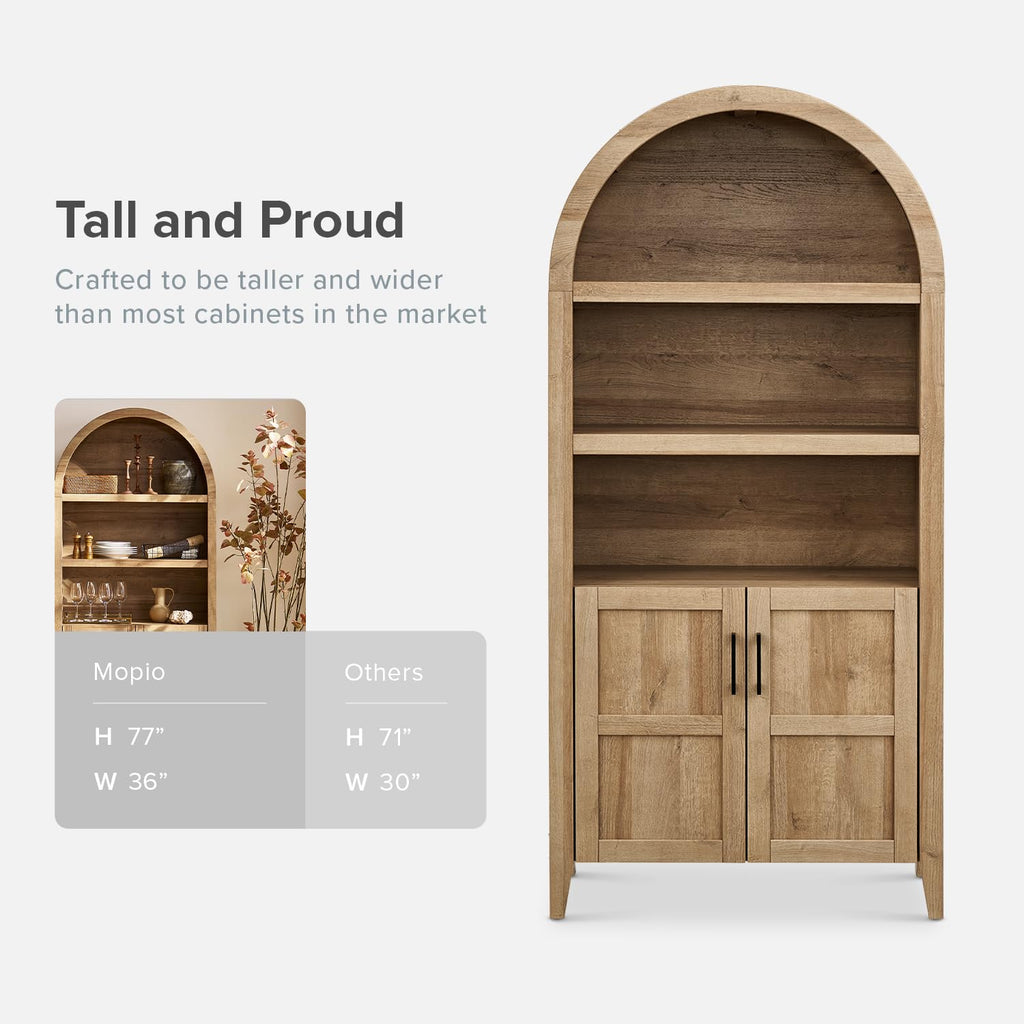 77.4" Tall Arched Wooden Storage Cabinet with Doors and Adjustable Shelves N465