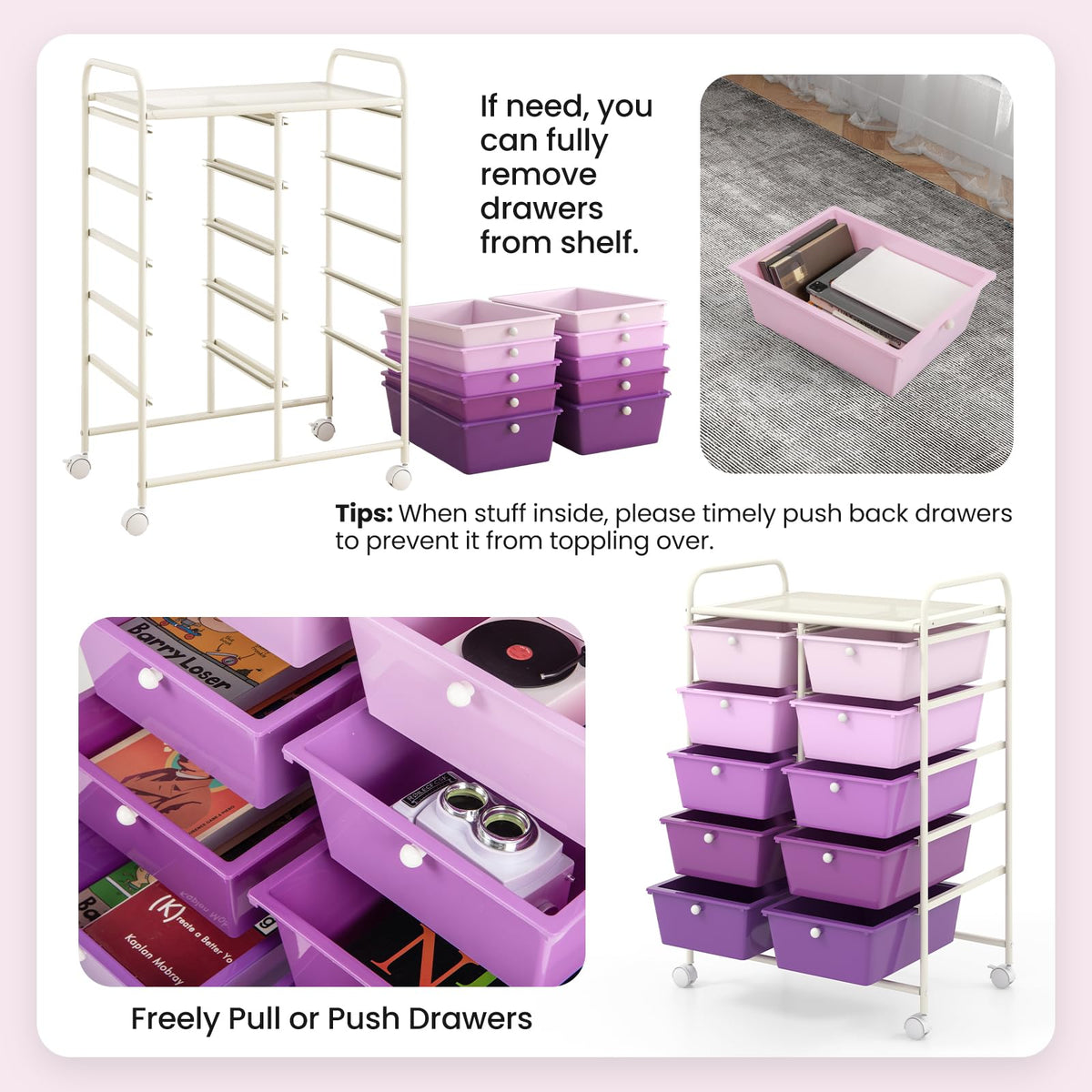 10 Drawer Rolling Storage Cart with Metal Frame U40502